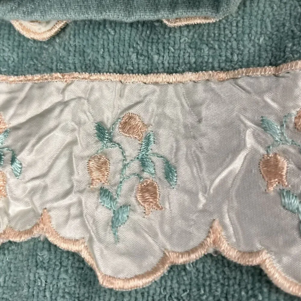 Vintage Set 6 Cannon Aqua Green Bath Hand Wash Towels Floral Satin Ruffle USA